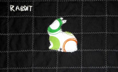 Machine embroidery on fabric by James Yang, Year 8, Caulfield Grammar School Student artwork of a rabbit