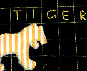 Machine embroidery on fabric by Brenton Fernigal, Year 8, Caulfield Grammar School Student artwork of a tiger