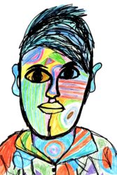 Coloured pencil and markers by Luke Pulitano, Year 7, Caulfield Grammar School Student artwork of a self portrait