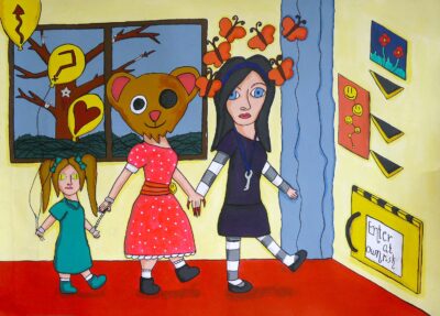 Acrylic on paper by Madeleine Anderson, Year 9, Flinders Christian Community College Student artwork of three uncanny figures