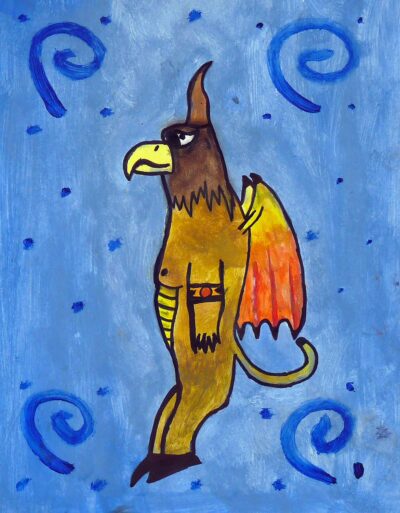 Acrylic on paper by Callum Comber, Year 7, Flinders Christian Community College Student artwork of a mythical animal