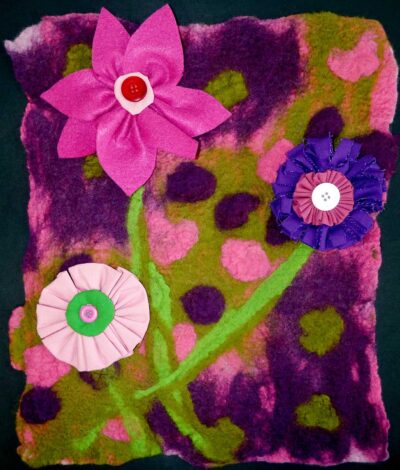 Felted wool, a group project by Year 9 students, Genazzano FCJ College Student artwork of felted flowers