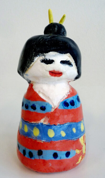 Glazed earthenware by Georgina Renney, Year 7, Genazzano FCJ College Student artwork of a kokeshi doll