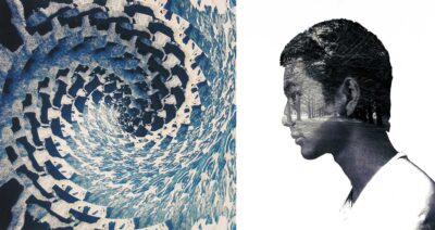 Digital image on canvas by Haytham Chernov, Year 12, Geelong Grammar School Student artwork of a double exposed image of a boy and a park