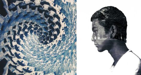 Digital image on canvas by Haytham Chernov, Year 12, Geelong Grammar School Student artwork of a double exposed image of a boy and a park