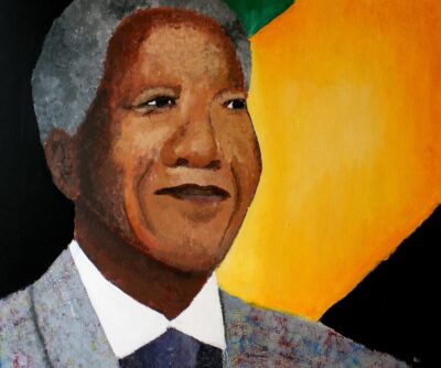 Acrylic on board by Rebecca Giglia, Year 10, Hume Anglican Grammar Student artwork portrait of Nelson Mandela