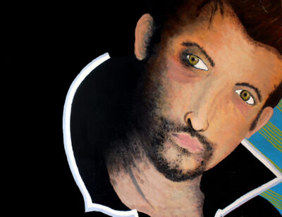 Acrylic on board by Krishna Mistry, Year 10, Hume Anglican Grammar Student artwork portrait of Rhutik Roshan