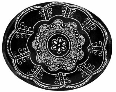 Glazed earthenware by Melanie Licata, Year 10, Ivanhoe Grammar School Student artwork of a scraffito platter