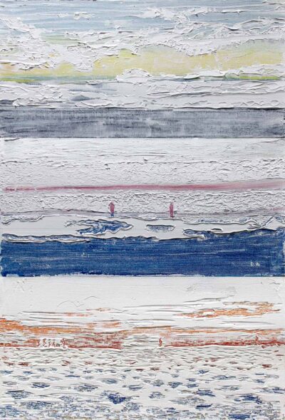 Acrylic on canvas by Simon MacKenzie, Year 12, Ivanhoe Grammar School Student artwork of a seascape in pastel