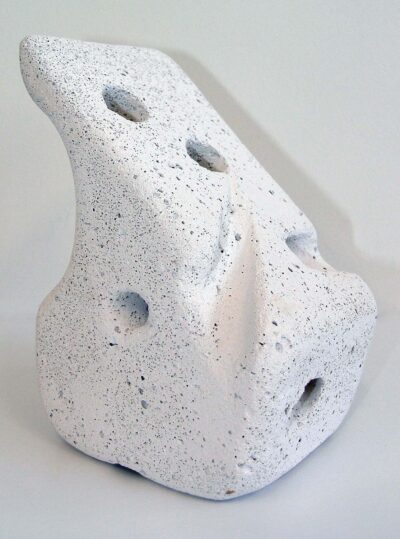 Carved hebel stone by Lachlan Stirling, Year 9, Ivanhoe Grammar School Student artwork of a sculpture in white