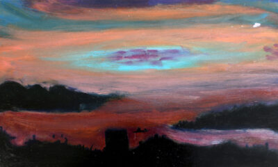 Oil on board by Bonny Gowtyna, Year 11, Korowa Anglican Girls’ School Student artwork of a skyline sunset