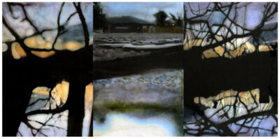 Photography, paint and resin by Sarah Cheney, Year 12, Korowa Anglican Girls’ School Student artwork of a landscape triptych
