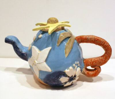 White earthenware and glaze by Javiera Lorca, Year 10, Mentone Grammar Student artwork of a teapot