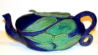 White earthenware and glaze by Georgia Hopkins, Year 10, Mentone Grammar Student artwork of a teapot