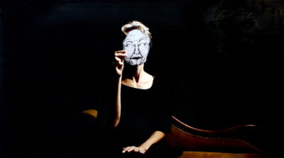 Digital image on paper by Alice Radford, Year 12, Preshil β The Margaret Lyttle Memorial College Student artwork of a woman holding a paper mask