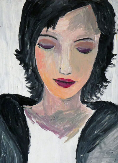 Acrylic on canvas by Louise Edwards, Year 10, Preshil β The Margaret Lyttle Memorial College Student artwork of a portrait in grey