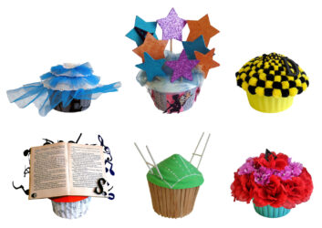Student artwork of decorative cupcakes
