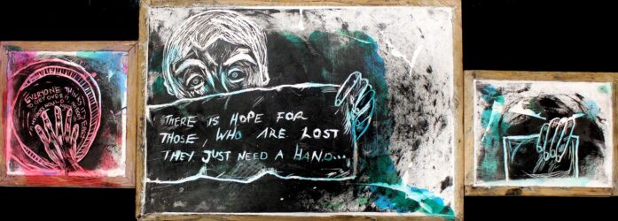 Student artwork of ink on panelpop