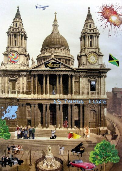 Digital image by Louis Wyatt, Year 10, The King David School Student artwork collage of favourite things