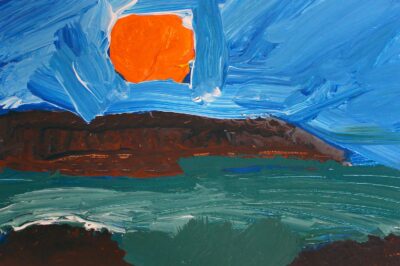 Acrylic on canvas by Matthew Issko, Year 6, The King David School Student artwork of a landscape with sun