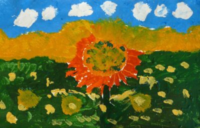 Acrylic on canvas by Blake Sharp, Year 4, The King David School Student artwork of a sunflower