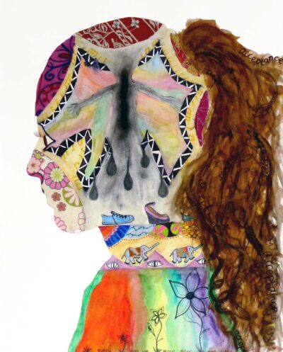 Mixed media on paper by Ella Mushin, Year 9, The King David School Student artwork of a portrait in profile