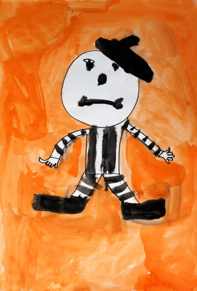 Ink and paint on paper by Ashton Williamson, Year 3, Woodleigh School Student artwork of a mime