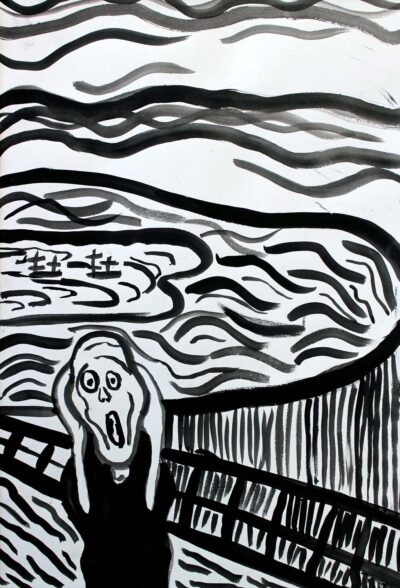 Ink on paper by Sophie Blackney, Year 5, Woodleigh School Student artwork inspired by The Scream