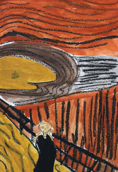 Paint and pastel on paper by Grace Treloar,Year 5, Woodleigh School Student artwork inspired by The Scream