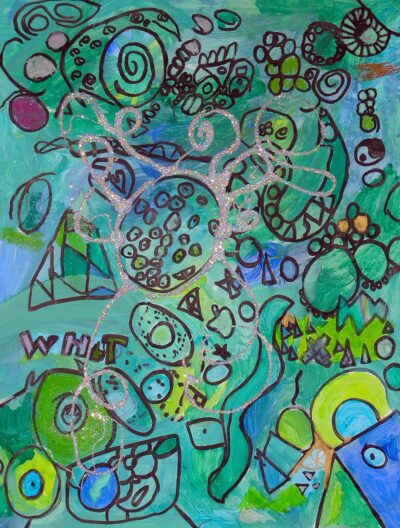 Mixed media on paper, a group project by Year 3 students, Woodleigh School Student abstract artwork