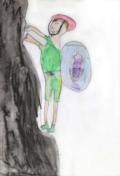 Watercolour on paper, Tigerlily Lowe, Year 3, Cornish College – Professional rock climber Student artwork of a person rock climbing