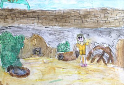 Mixed media on paper, Matilda Williamson, Year 3, Cornish College – Zookeeper Student artwork of a future zoo keeper