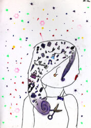 Ink and markers on paper, Ella Sibson, Year 4, Newhaven College β Hairdresser Student artwork of a future hairdresser