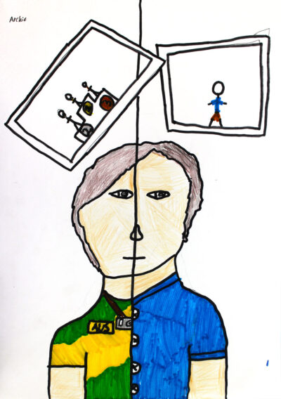 Markers on paper, Archie Smyth, Year 4, Newhaven College – Photographer and Olympic swimmer Student artist of a future Olympian