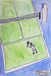 Coloured pencil and markers on paper, Jordy Medlar, Year 4, Newhaven College β Tennis player Student artwork of a future tennis player