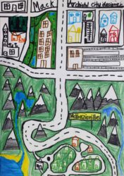 Coloured pencil and markers on paper, McKenzie Cleland, Year 4, Newhaven College β Town planner Student artwork of a town planner