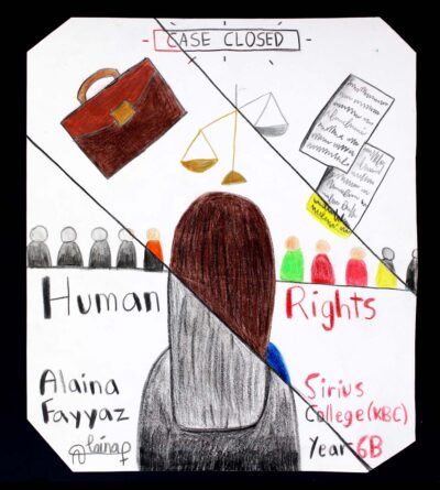 Coloured pencils on paper, Alaina Fayyaz, Year 6, Sirius College – Lawyer Student artwork of a future legal career