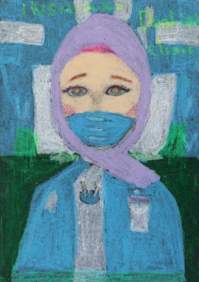 Oil pastel on paper, Inshira Rizvi, Year 5, Sirius College β Dentist Student artwork of a future dentist