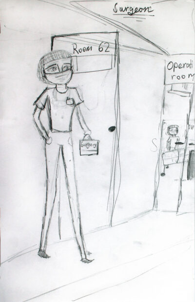 Pencil on paper, Shahad Al-Roubaie, Year 5, Sirius College - Surgeon Student artwork of a future surgeon