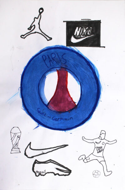 Mixed media on paper, Awwaab Shaikh, Year 6, Sirius College β Soccer player Student artwork of a future sports career