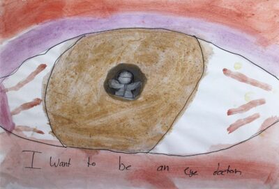 Mixed media on paper, Lina Elmalt, Year 6, Sirius College β Optometrist Student artwork of an eye, a future optometrist career