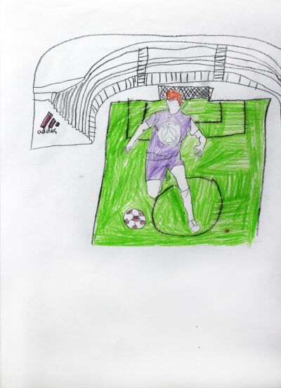 Coloured pencil on paper, Ali Albaiati, Year 6, Sirius College β Soccer player Student artwork of a future sports career