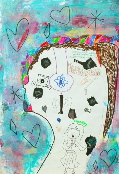 Mixed media on paper, Phoebe Dyer, Year 3, Son Centre Christian College – Singer Student artwork of a future career