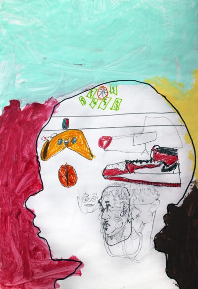 Mixed media on paper, Saul Achalagia, Year 4, Son Centre Christian College β Basketball player Student artwork of a future career