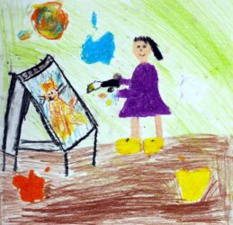 Oil pastel on card, Jinyu Xu, Year 3, Shelford Girls’ Grammar – Artist Student artwork of an artist