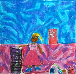 Oil pastel and fineliner on card, Emily Bond-Fuller, Year 4, Shelford Girls’ Grammar – Robotics engineer Student artwork of a future robotic engineer