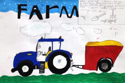 Mixed media on paper, Mason Hageman, Year 4, Woodline Primary β Farmer Student artwork of a future agriculture career