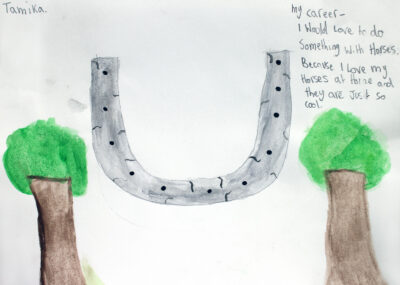 Mixed media on paper, Tamika Campbell, Year 4, Woodline Primary β Exploring Student artwork of a future career working with horses