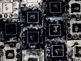 Print on board by Max McKenzie and Samuel Russo, Year 7, Balcombe Grammar School Student artwork of black and white shapes