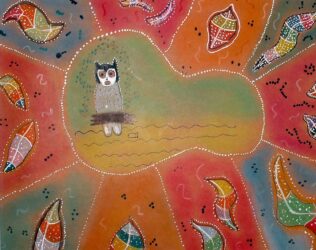 Pastel and paint on paper by Grace Potter, Year 7, Balcombe Grammar School Student artwork of an owl